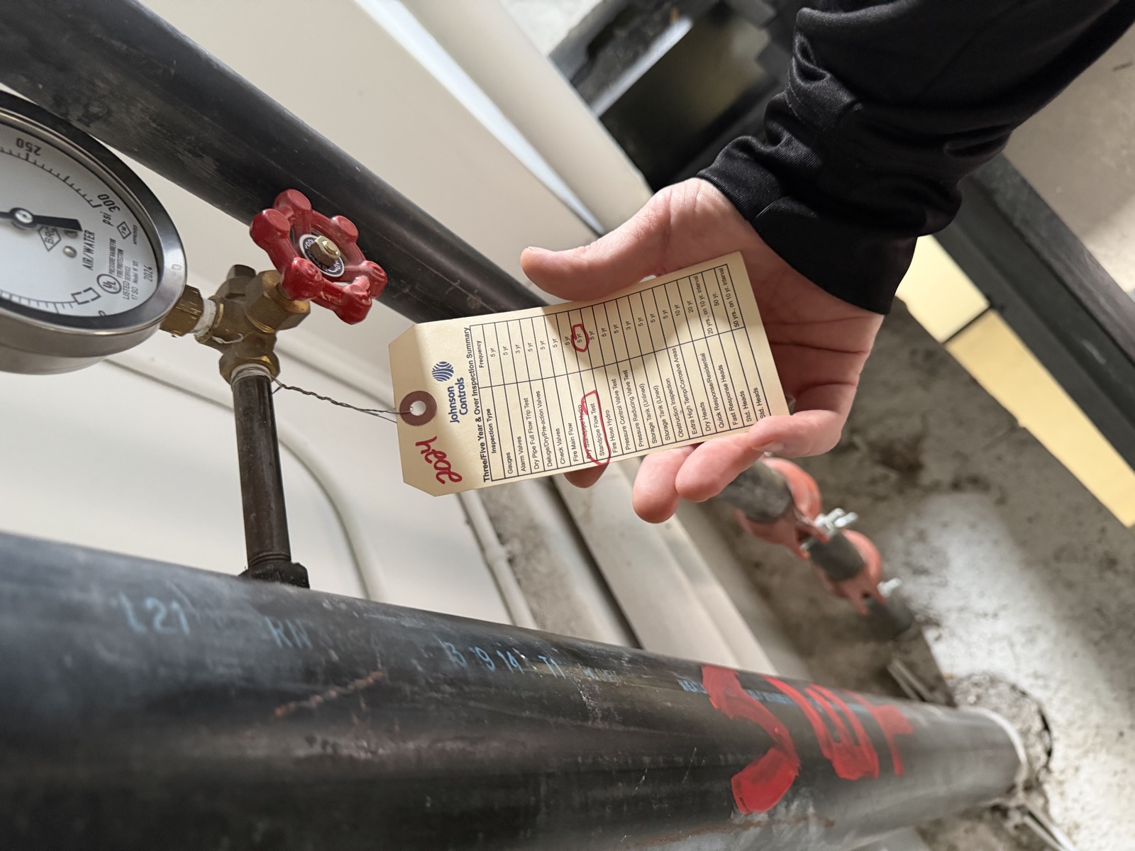 Stair B Floor 8 - Wet System 5yr Inspection Tag - 2